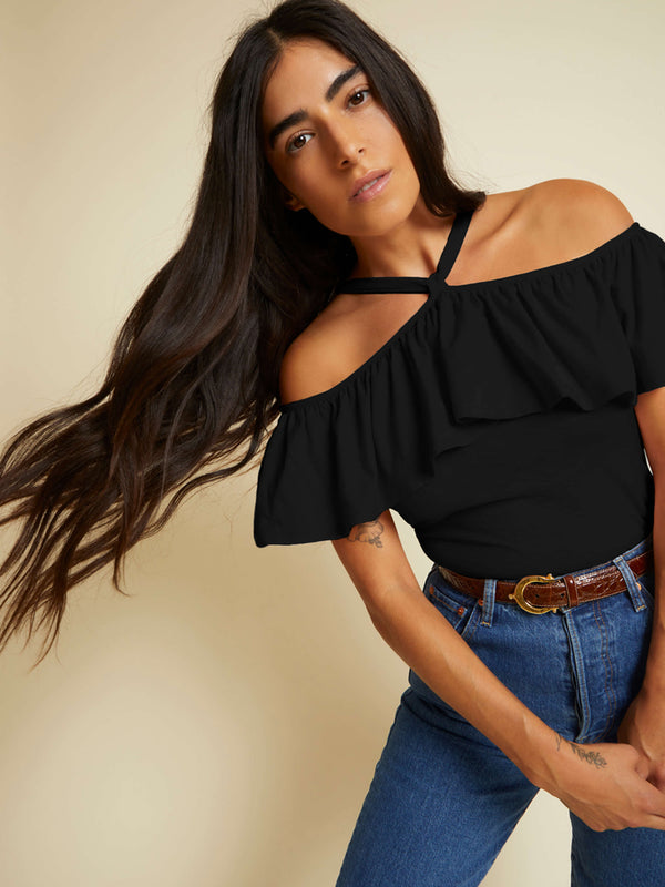 NATION LTD Morgan Ruffled Halter Tee