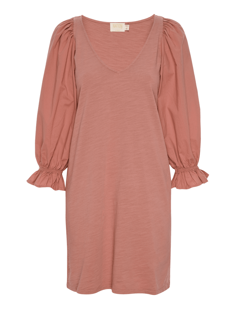NATION LTD Oralia Puff Sleeve V Neck Mini Dress