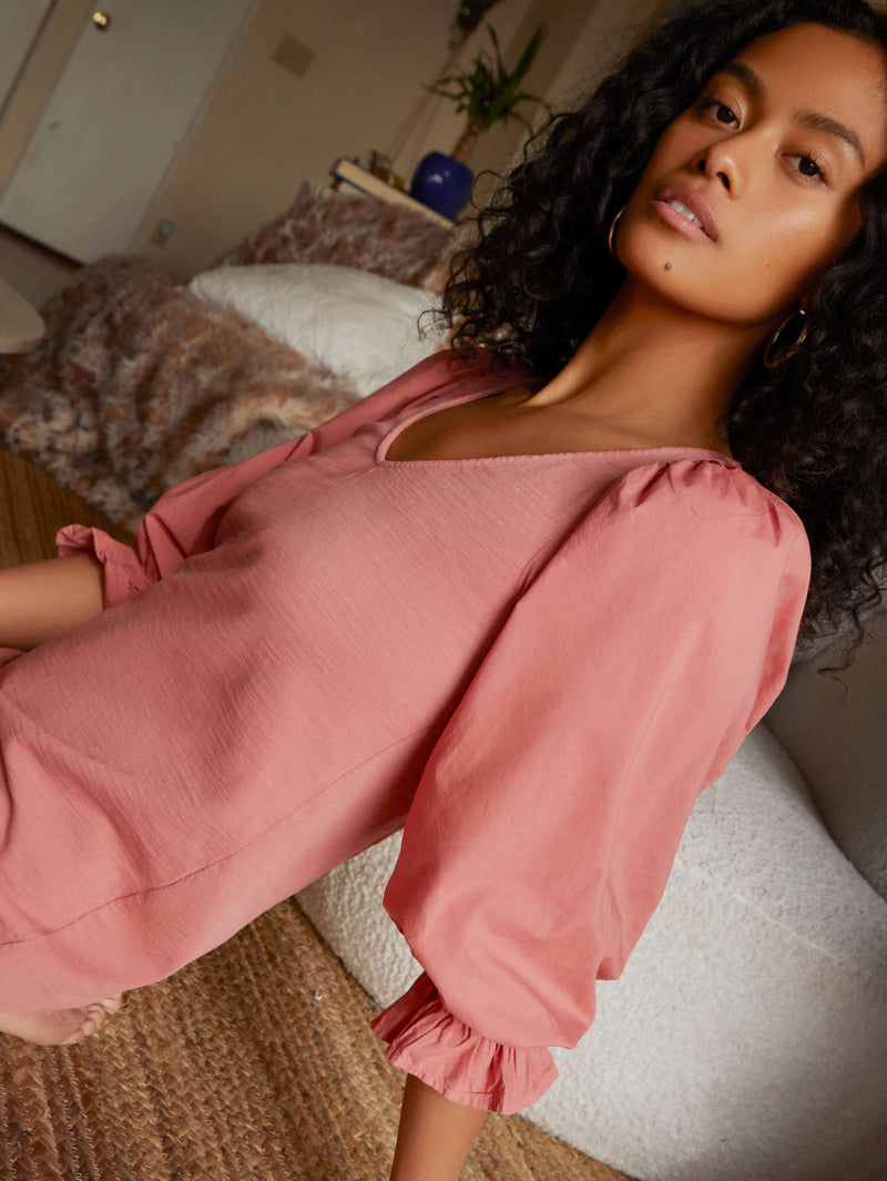 NATION LTD Oralia Puff Sleeve V Neck Mini Dress