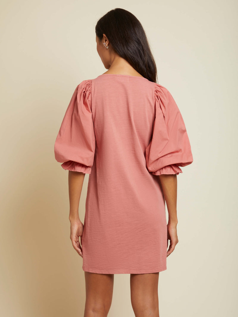 NATION LTD Oralia Puff Sleeve V Neck Mini Dress