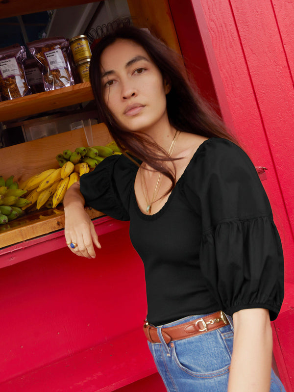 NATION LTD Sonora Tiered Puff Sleeve Rib Tee