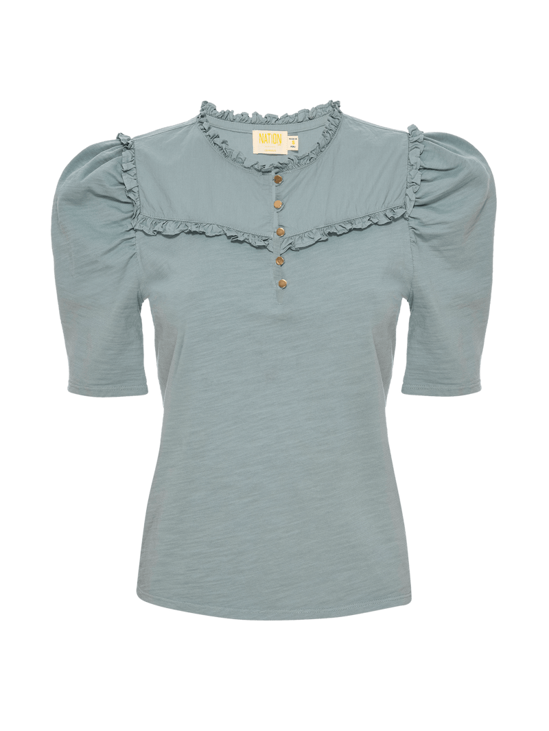 NATION LTD Palamina Manadrin Collar Ruffled Puff Sleeve Tee