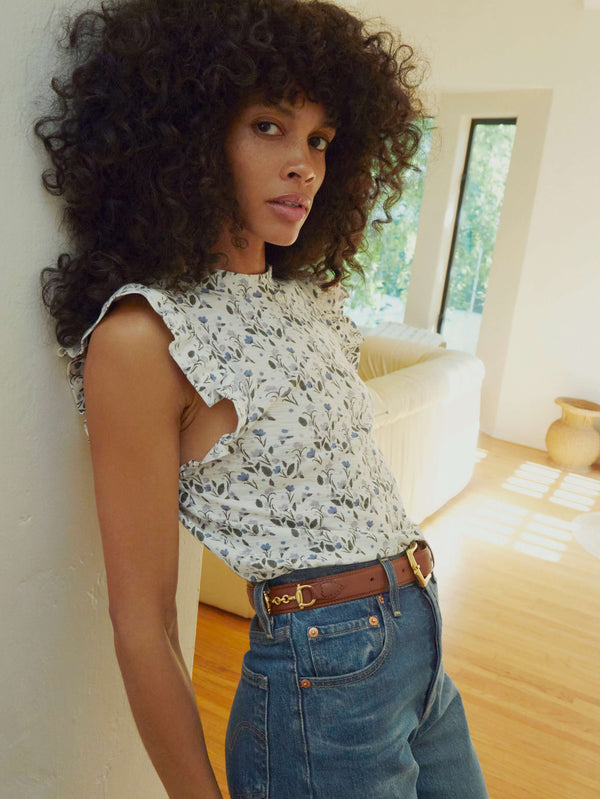 Paulette Ruffle Cottage Print Tank by Nation LTD