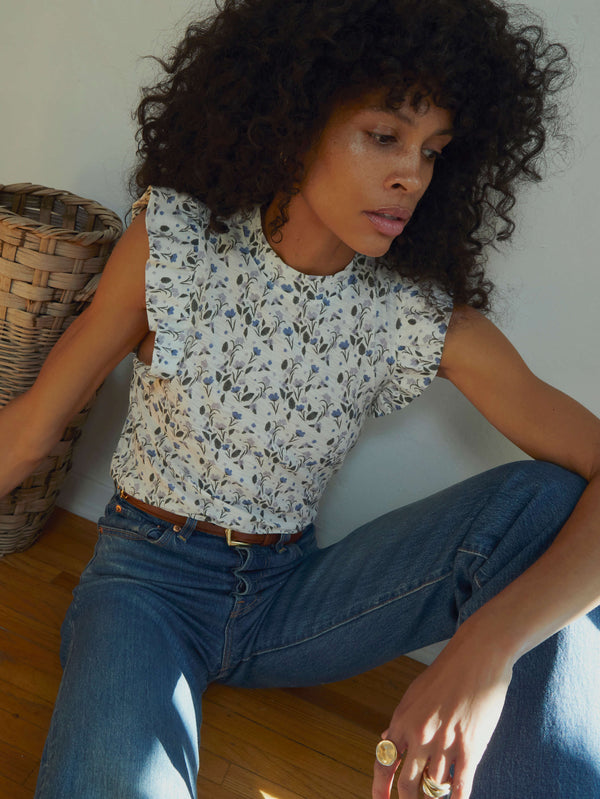 Paulette Ruffle Cottage Print Tank by Nation LTD