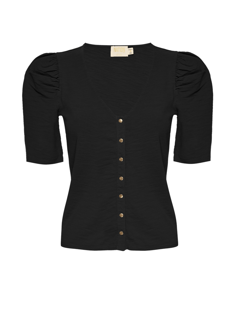 NATION LTD Peyton V Neck Puff Sleeve Button Up