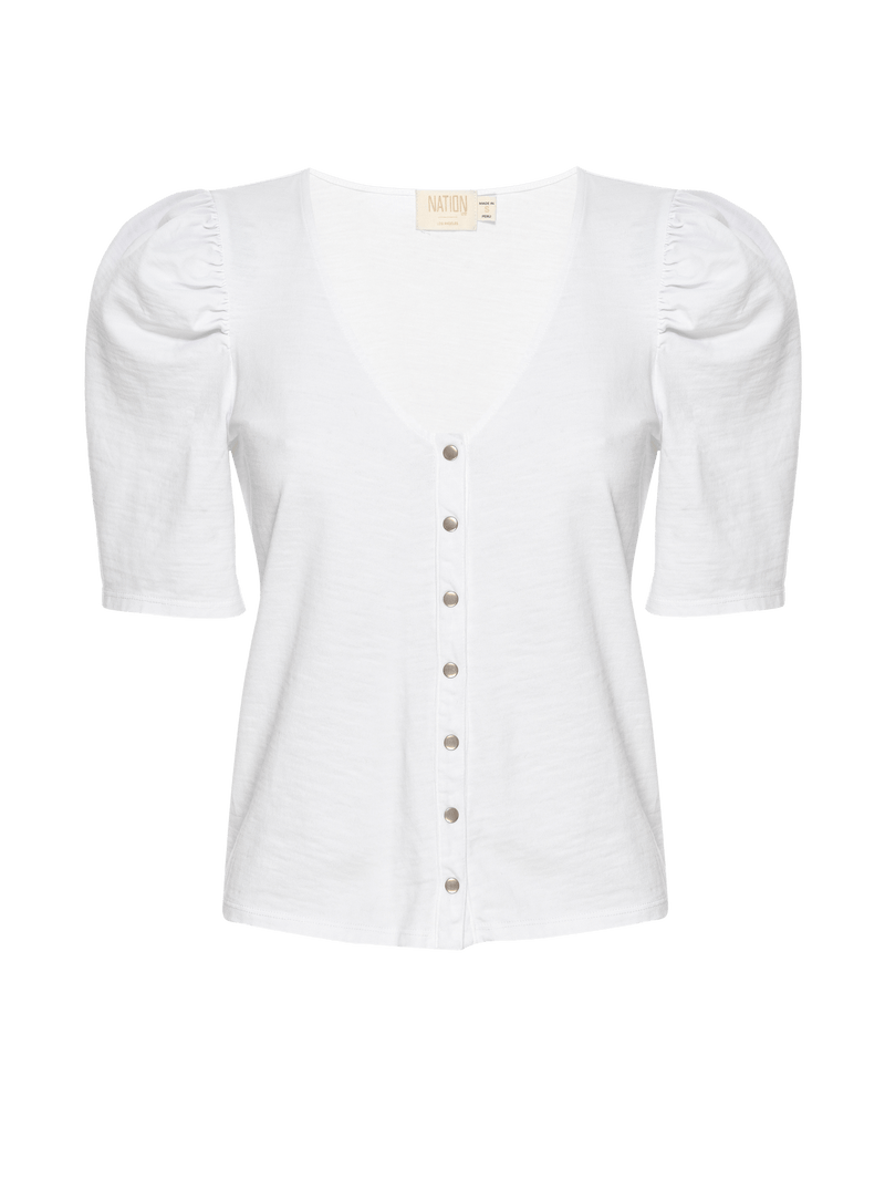 Peyton V Neck Puff Sleeve Button Up