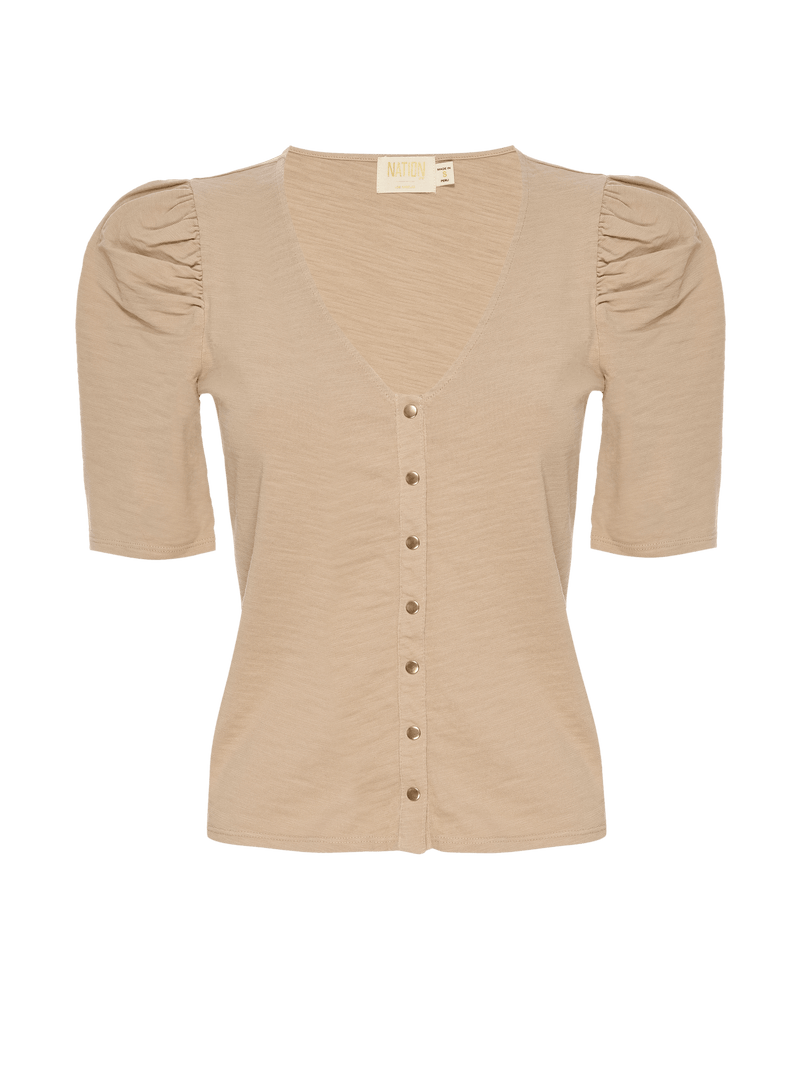 NATION LTD Peyton V Neck Puff Sleeve Button Up