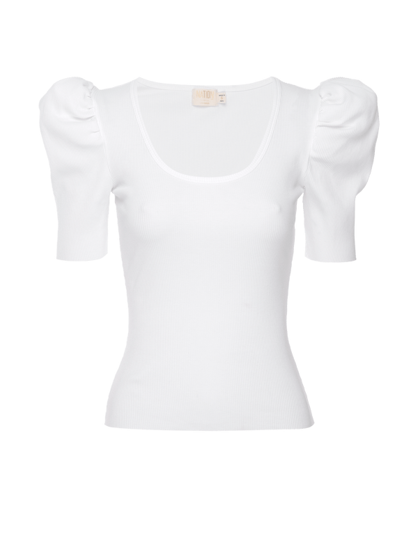 NATION LTD Pixie Organic Cotton Puff Sleeve Scoop Neck Tee