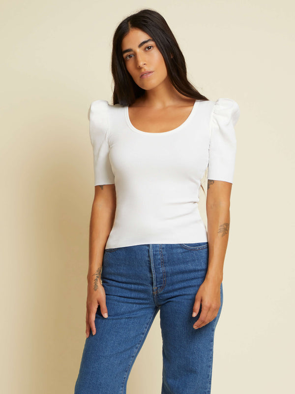 NATION LTD Pixie Organic Cotton Puff Sleeve Scoop Neck Tee