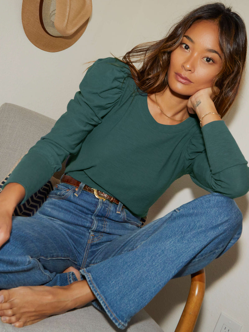 NATION LTD Romy Long Sleeve Puff Shoulder Shirt