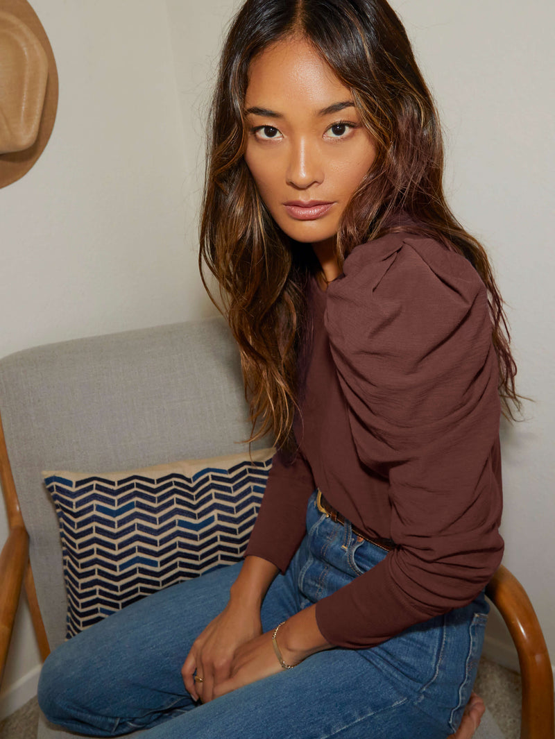 NATION LTD Romy Long Sleeve Puff Shoulder Shirt