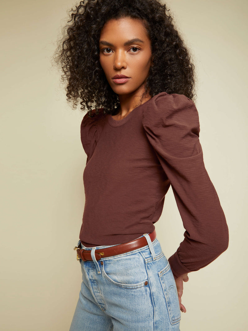 NATION LTD Romy Long Sleeve Puff Shoulder Shirt
