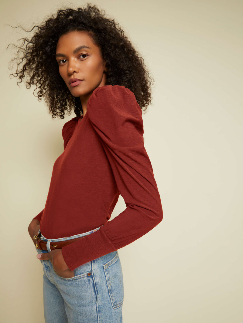 NATION LTD Romy Long Sleeve Puff Shoulder Shirt