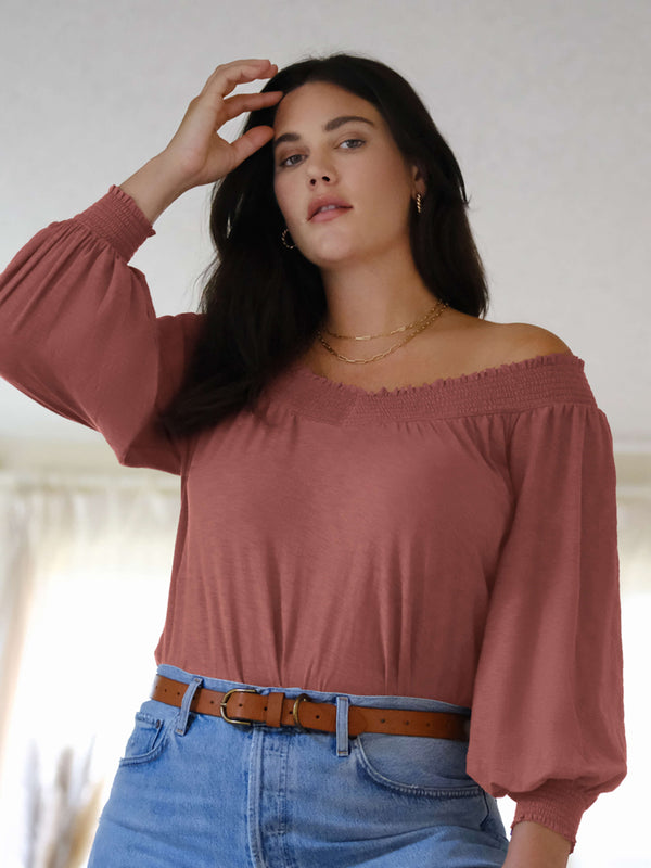 NATION LTD Sarina Long Sleeve Off Shoulder Top