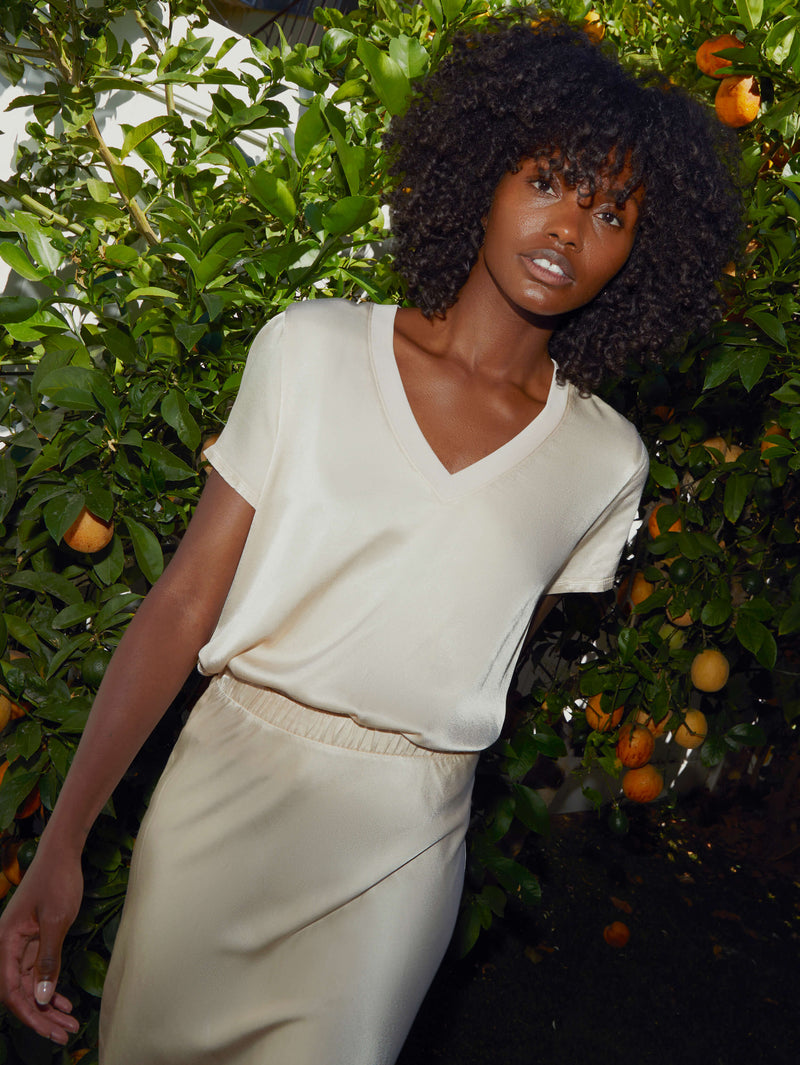 NATION LTD June Satin V Neck Top