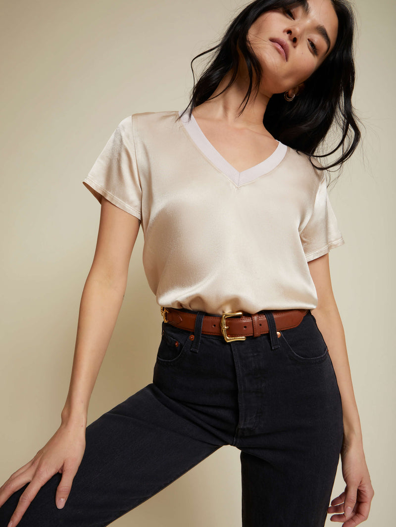 NATION LTD June Satin V Neck Top