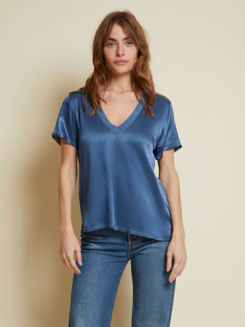NATION LTD June Satin V Neck Top