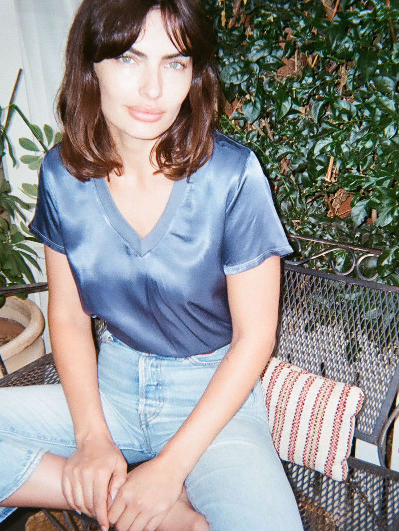 NATION LTD June Satin V Neck Top