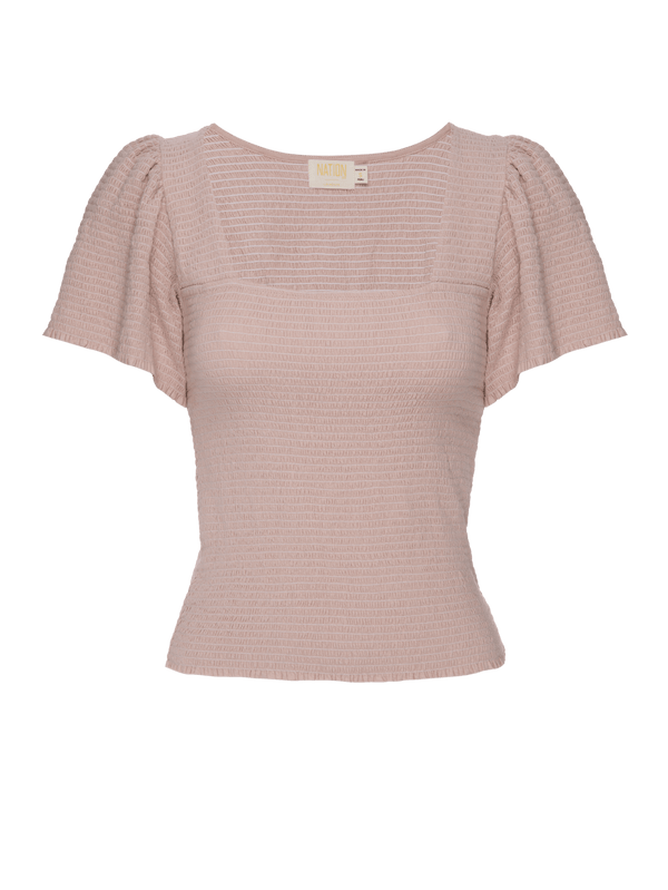 NATION LTD Scarlett Smocked Flutter Sleeve Square Neck Top