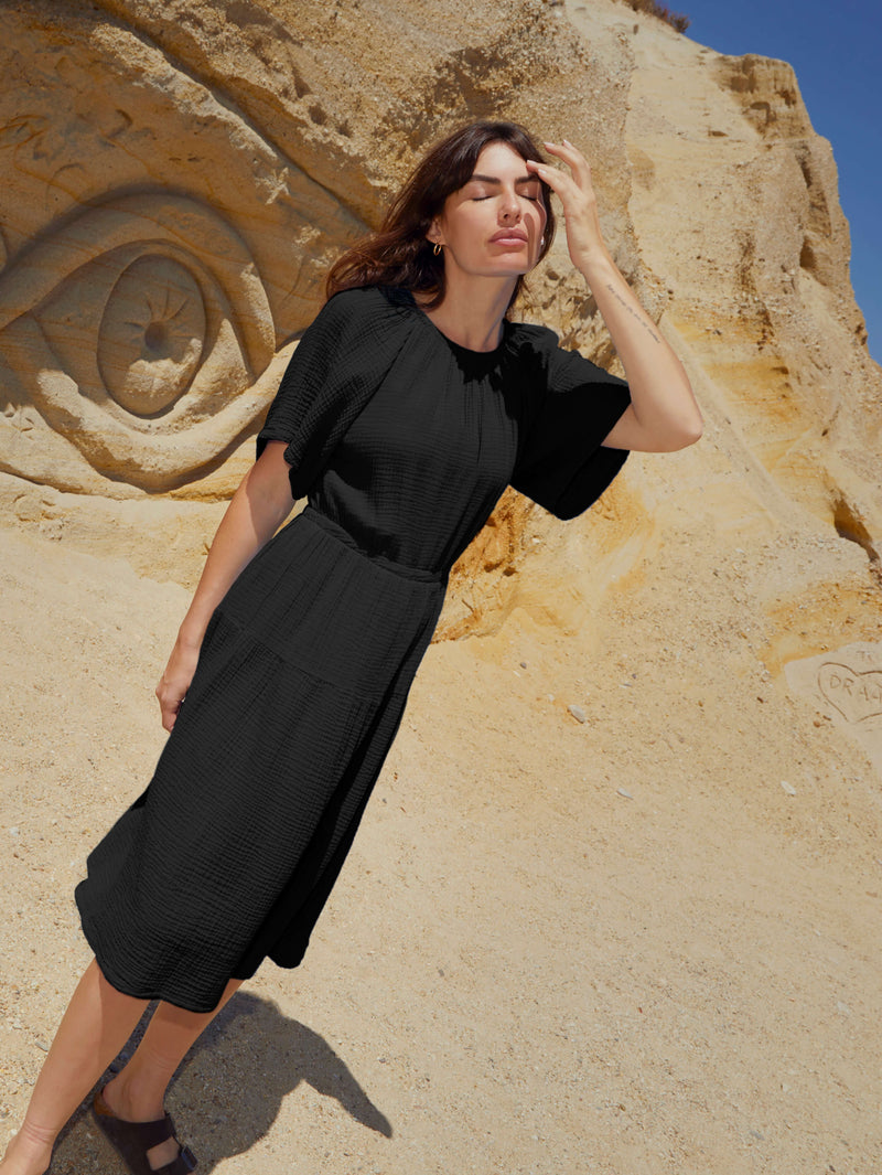 NATION LTD Soon Flutter Sleeve Tiered Midi Dress