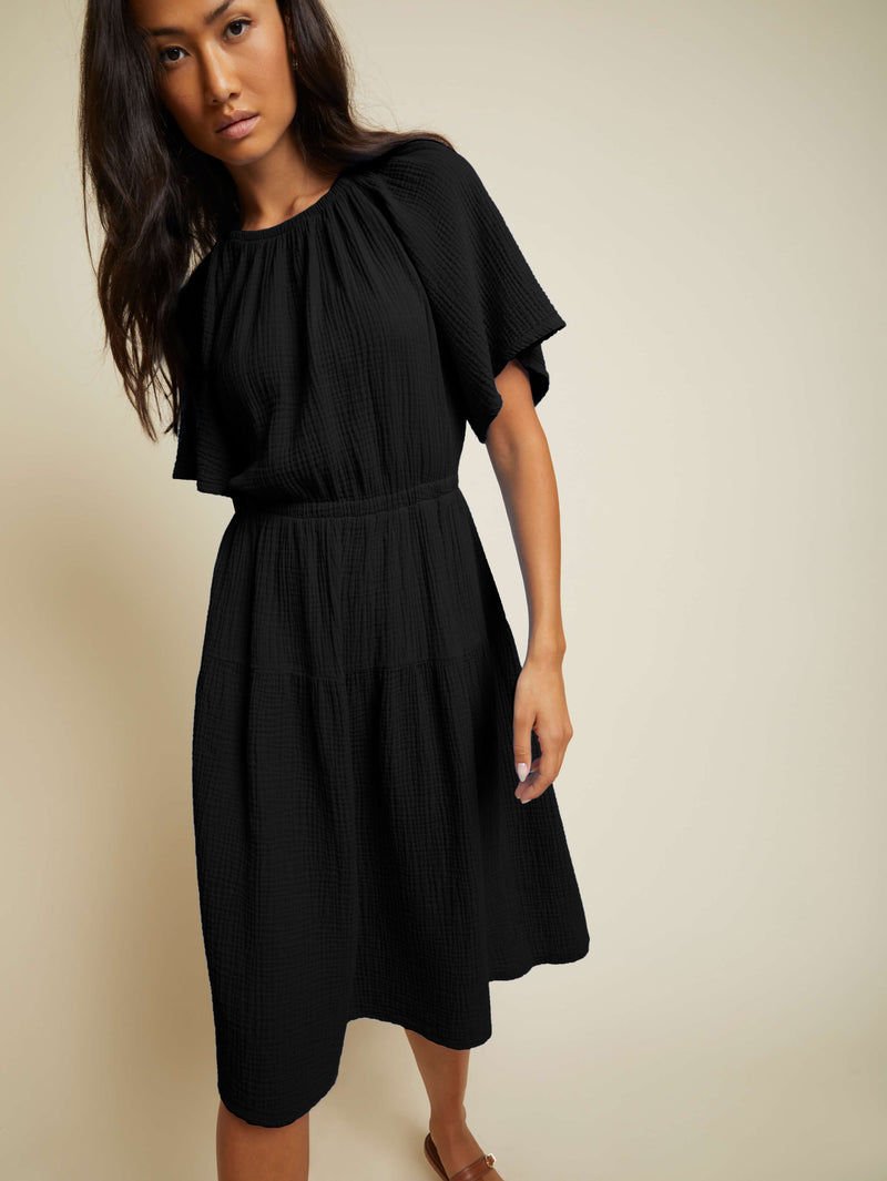 NATION LTD Soon Flutter Sleeve Tiered Midi Dress