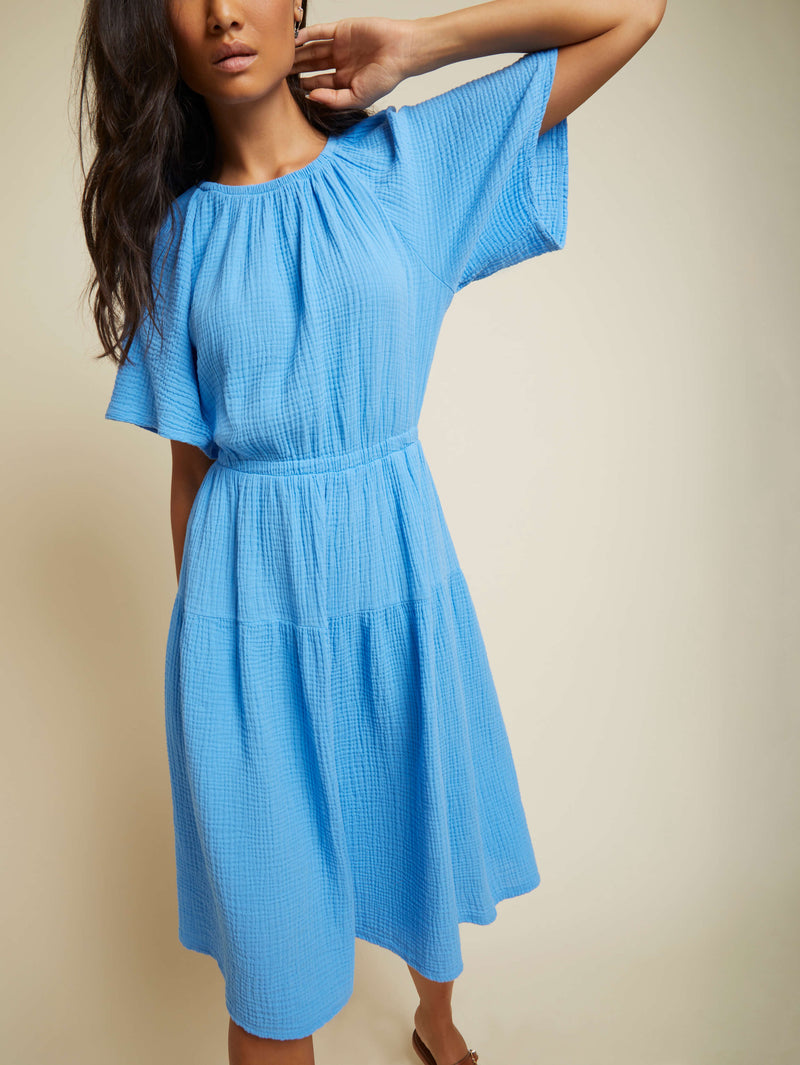NATION LTD Soon Flutter Sleeve Tiered Midi Dress