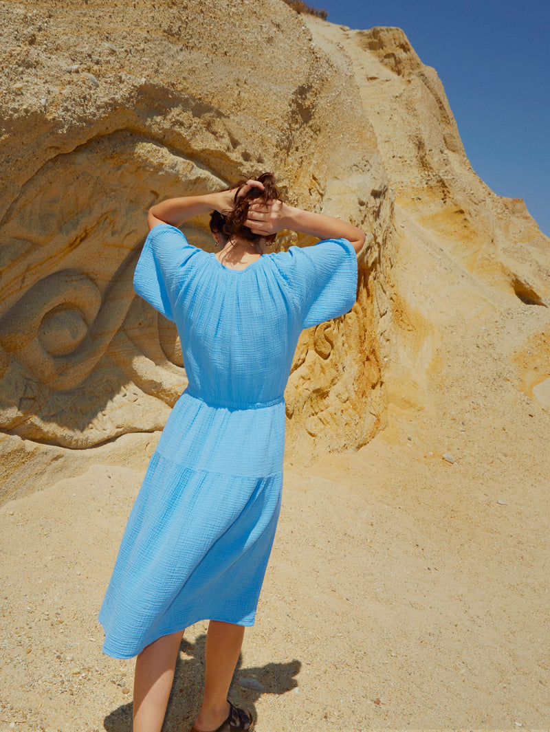 NATION LTD Soon Flutter Sleeve Tiered Midi Dress