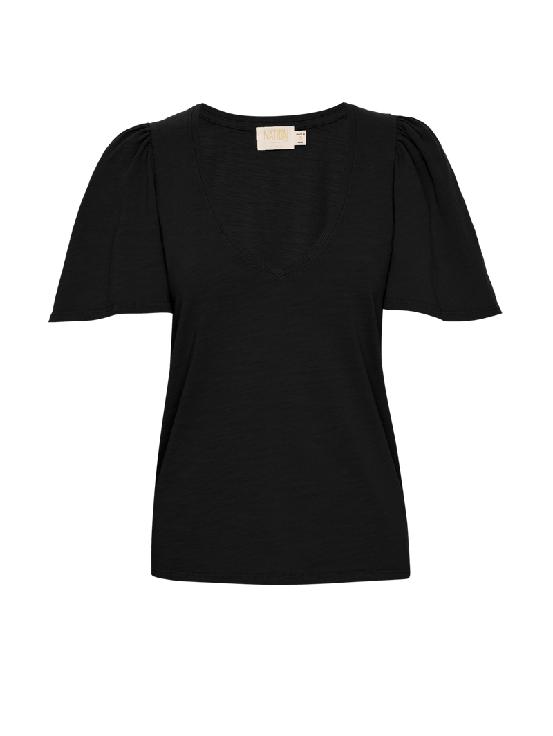 NATION LTD Vicky Flutter Sleeve V Neck Short Sleeve