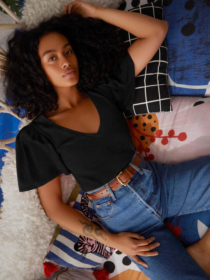 NATION LTD Vicky Flutter Sleeve V Neck Short Sleeve