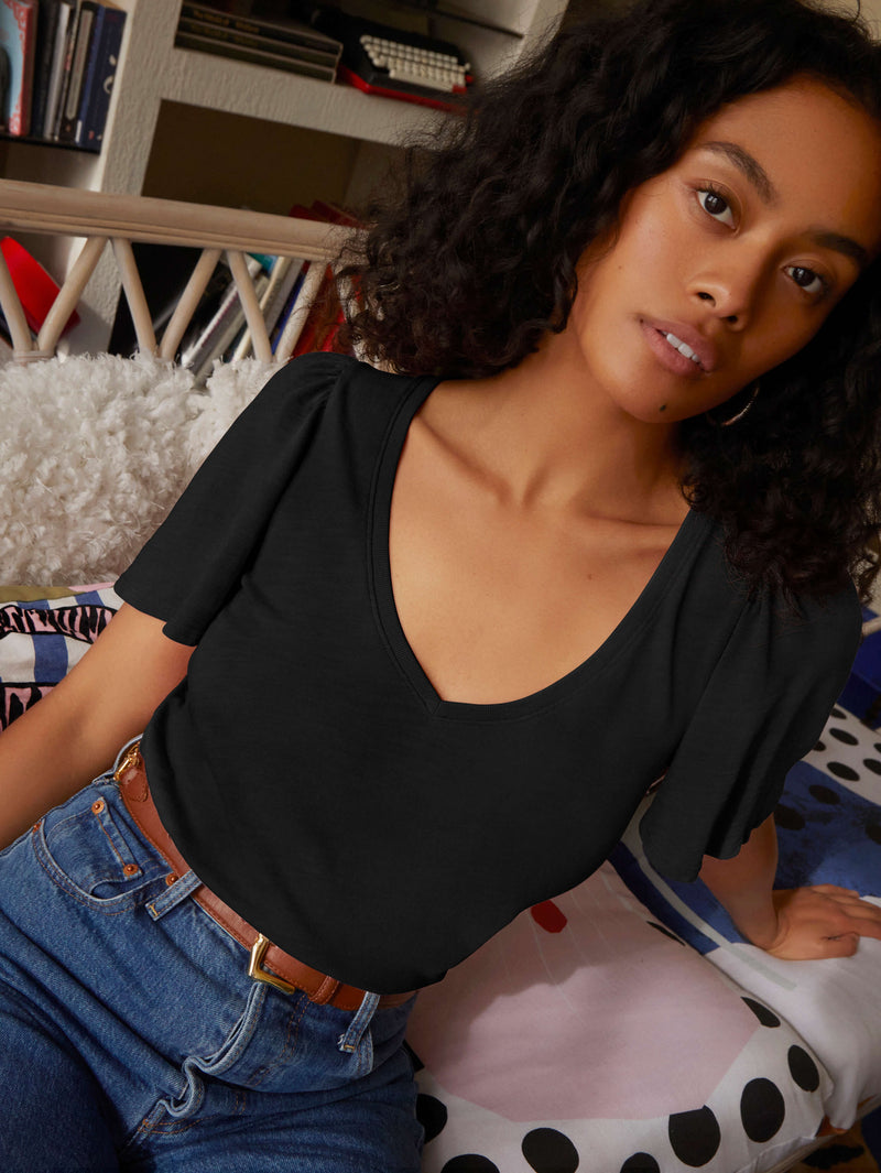 NATION LTD Vicky Flutter Sleeve V Neck Short Sleeve