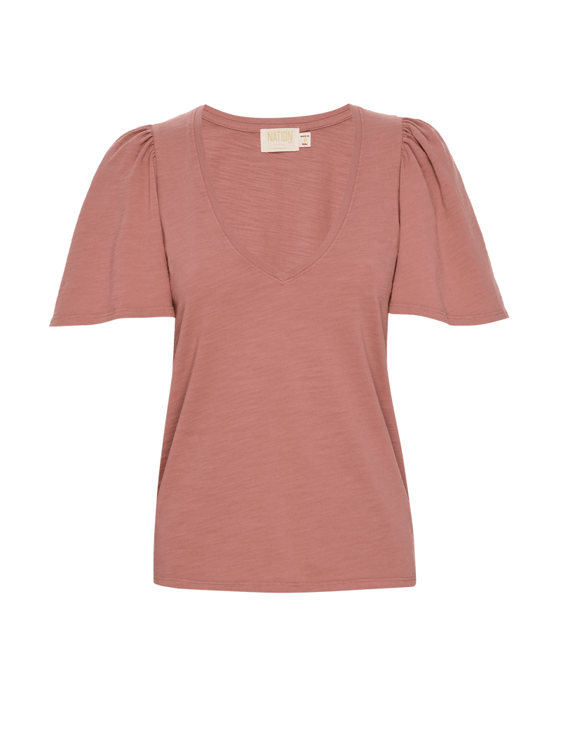 NATION LTD Vicky Flutter Sleeve V Neck Short Sleeve