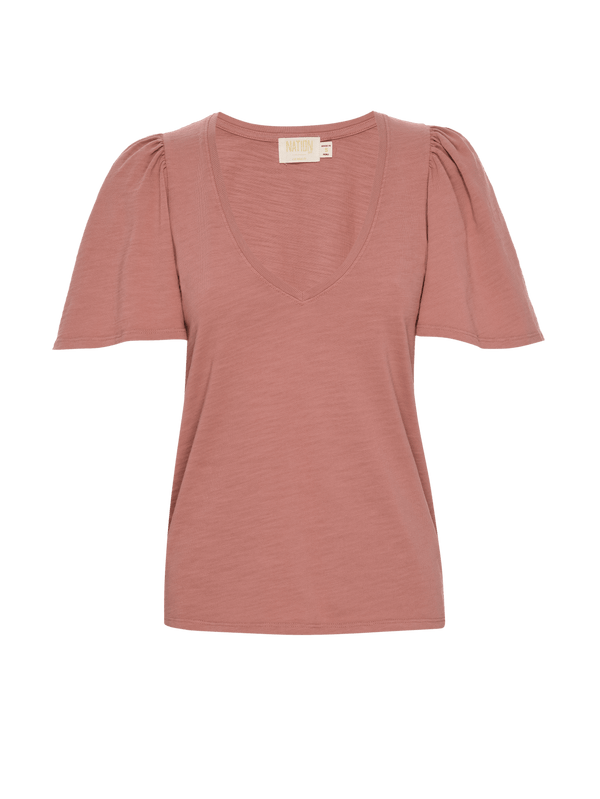 NATION LTD Vicky Flutter Sleeve V Neck Short Sleeve