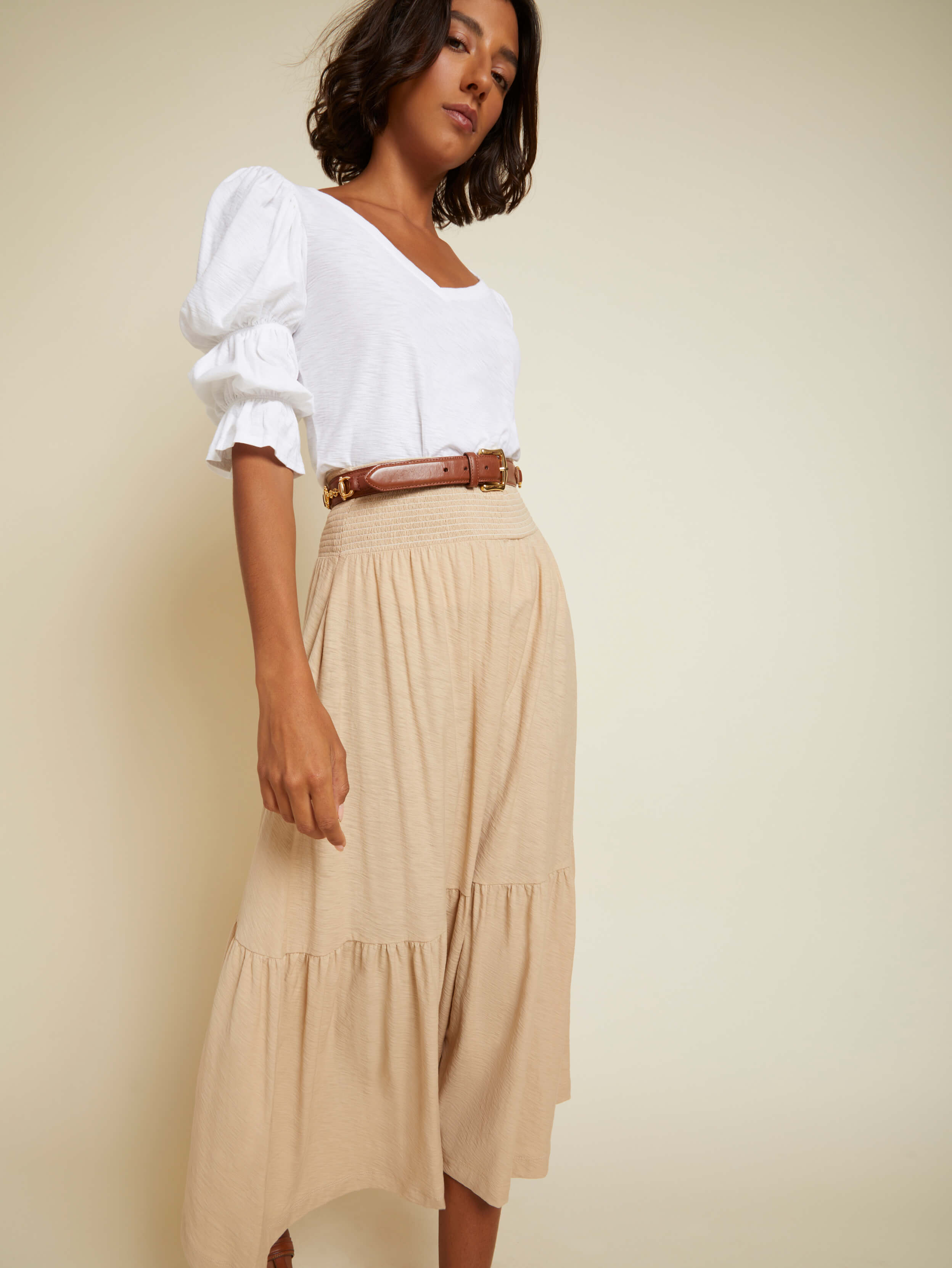 Yasmine Ruched Midi Skirt | Nation Los Angeles