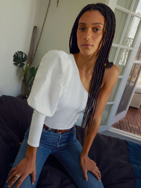 NATION LTD Zahira One Shoulder Puff Sleeve Tee