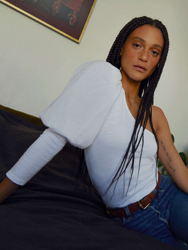 NATION LTD Zahira One Shoulder Puff Sleeve Tee