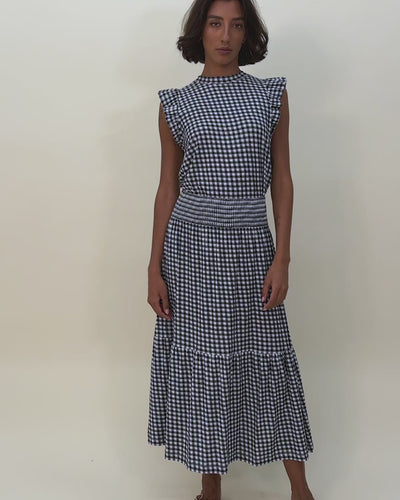 NATION LTD Yasmine Checkered Ruched Midi Skirt