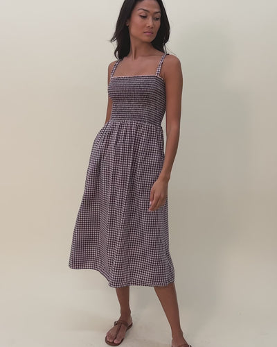 NATION LTD Embry Checkered Ruched Midi Sundress