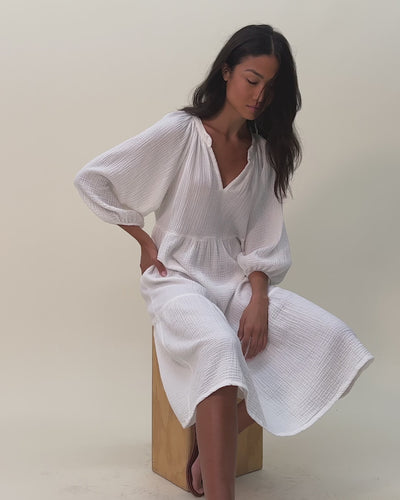 NATION LTD Imani Split Neck Puff Sleeve Tiered Maxi Dress